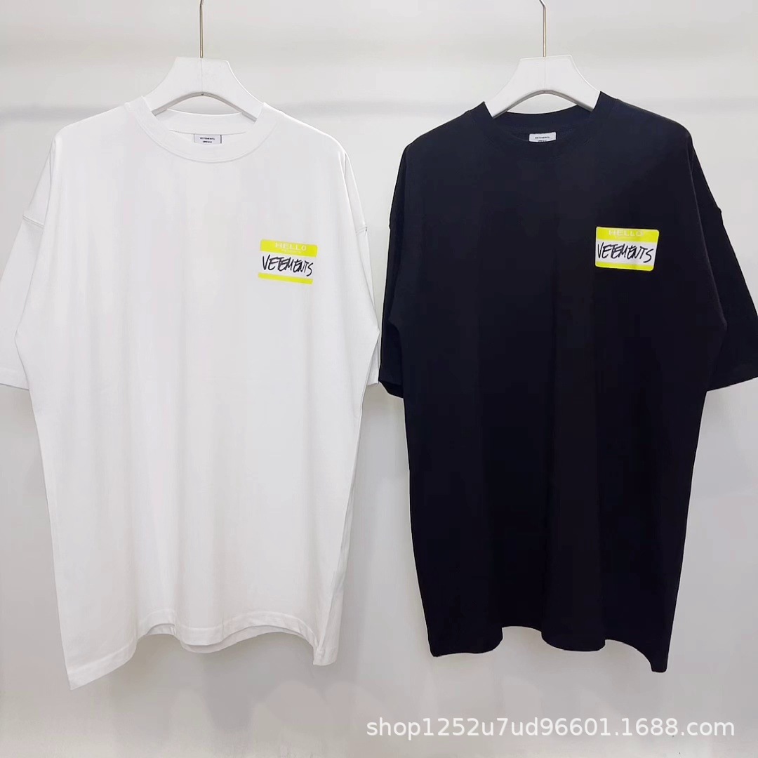 

2023ss Fashion Brand VTM My Name Is Printed Yellow Tags Oversized T-shirt Casual Loose Women's Cotton T-shirt Reverse T-shirt, White