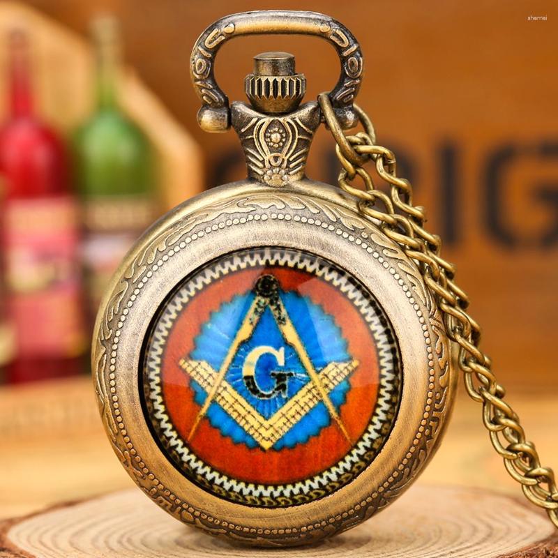 

Pocket Watches Small Size Freemason Logo Watch Quartz Retro Clock To Men Arabic Numeral Dial Slim Pendant Gifts For Freemasonry