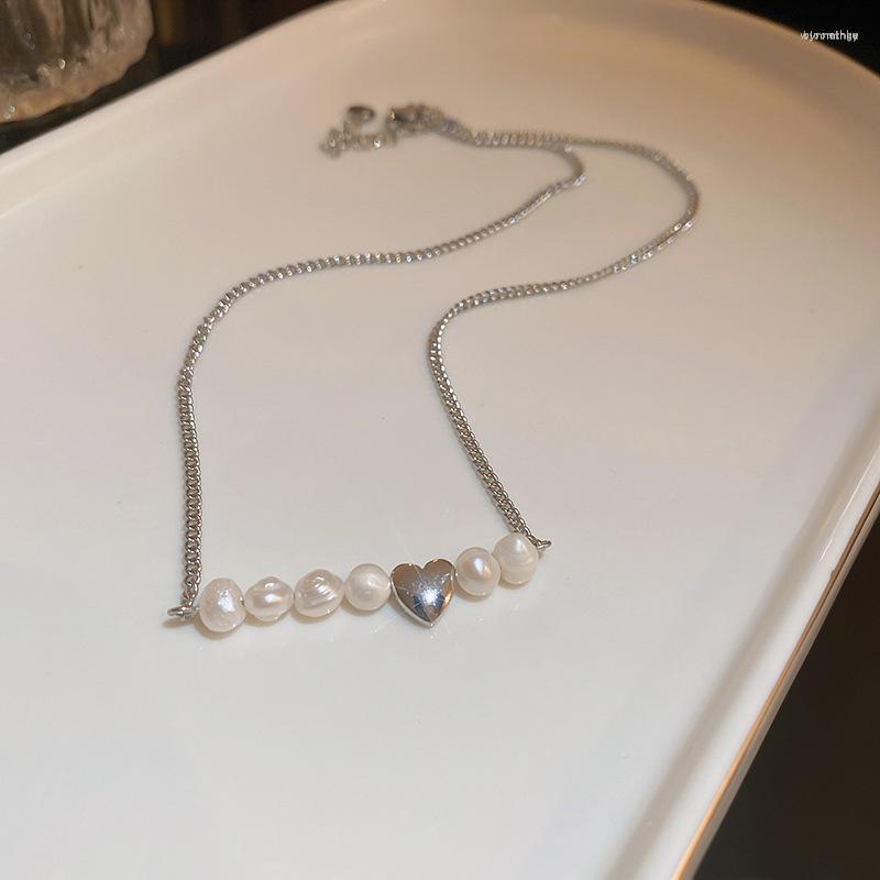 

Chains KAITIN Pearl Heart Women Necklace Fashionable Simple Individualized Clavicle Design Sense Chain Neckchain Art Necklaces Ornament