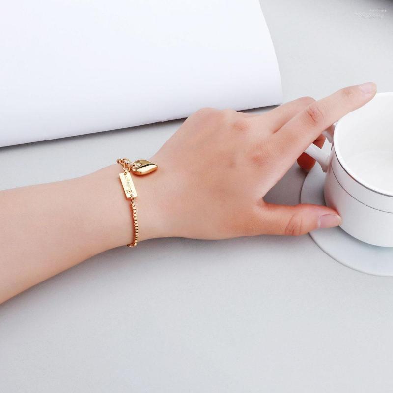 

Link Bracelets Bracelet Stainless Steel Letter Heart Lucky Girl Square Stitching Pendant Gold Or Silver For Women Wedding Party Gift
