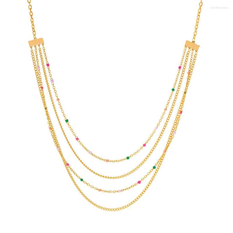 

Pendant Necklaces 316L Stainless Steel Multi-layer Chain Colored Necklace For Women Girl Trend Non-fading Choker Jewelry Gift Wedding Party