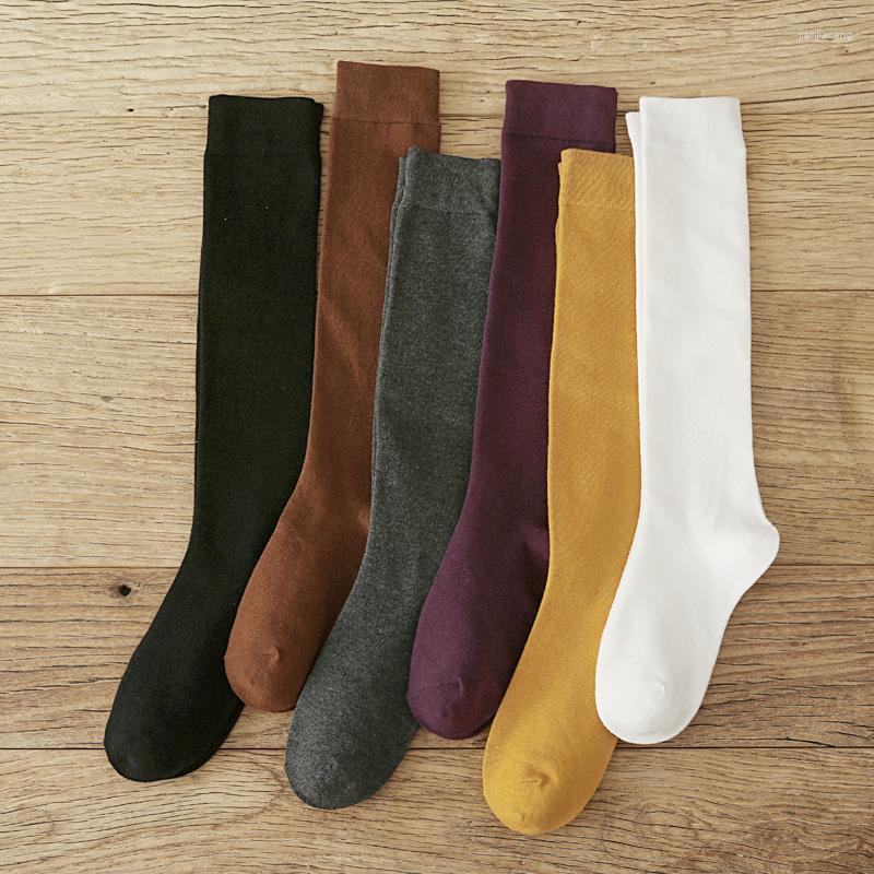 

Women Socks 1 Pair Retro Cotton Long Knitting Solid Color Black White Student Girls Stockings Calf Sock, Yellow