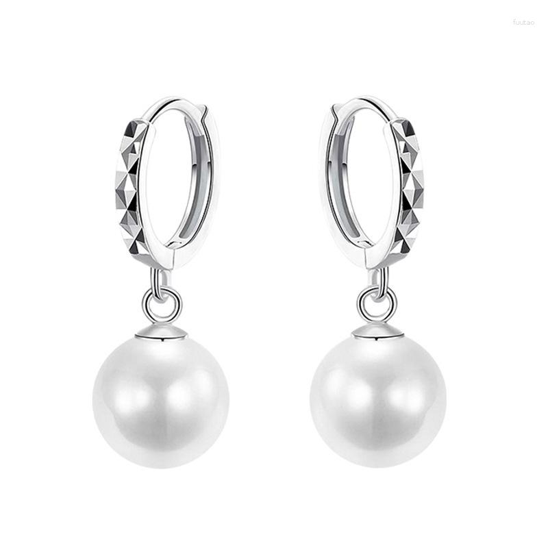 

Dangle Earrings LByzHan Trendy Elegant Created Big Simulated White Pearl 925 Sterling Silver Cubic Zircon For Women Girl Gift Jewelry