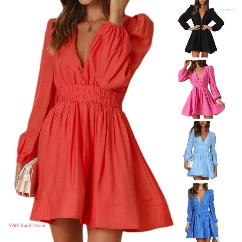 

Casual Dresses Women Babydoll Dress Summer Deep V-neck ALine Sundresses, Black