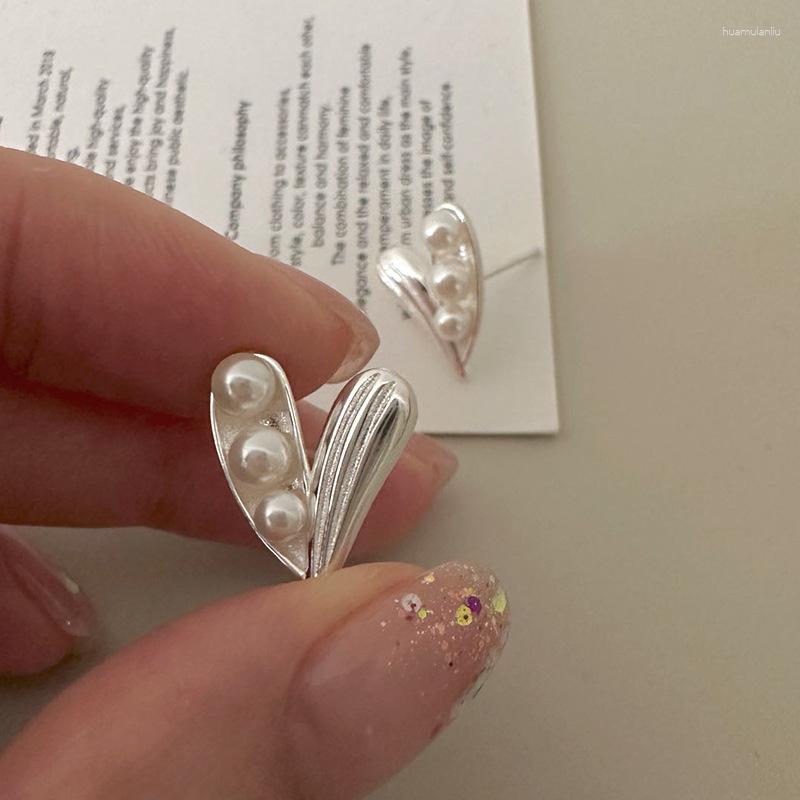 

Stud Earrings Cute Real 925 Sterling Silver Heart For Women Fine Jewelry Imitation Pearl Love Earings Bijoux Female