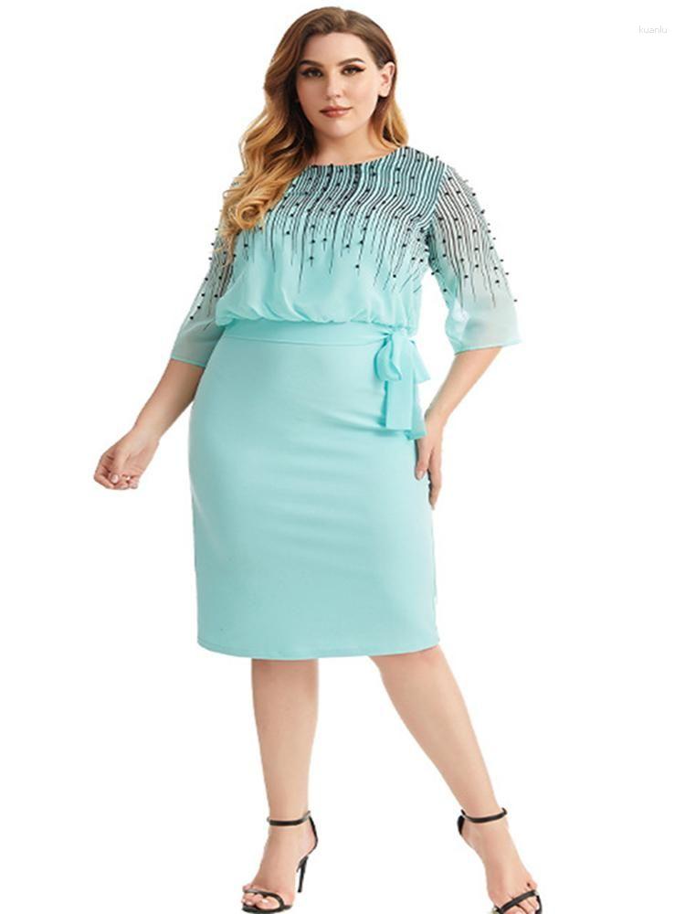 

Plus Size Dresses Pencil Dress Women With Beading Knee Length Ropa Mujer Fashion Print Elegant Office Lady Oversize VestidosPlus, Yellow