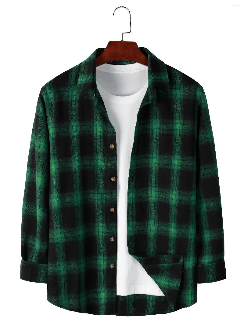 

Men's Casual Shirts Plaid Long-sleeved Shirt, Green