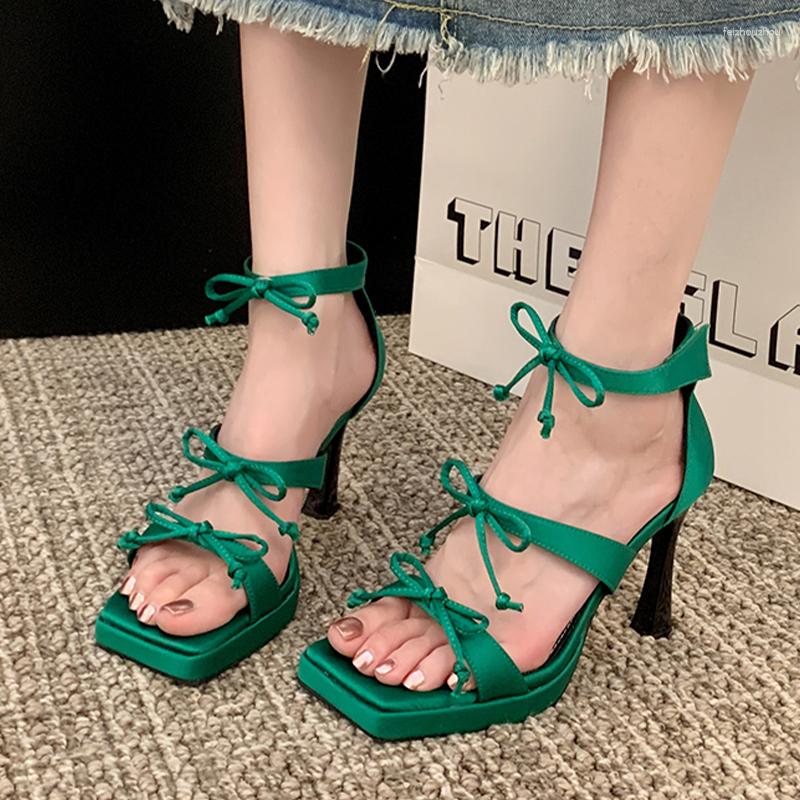 

Sandals Brand Sexy Women High Heels Fad Bow Square Toe Shoes Summer Stilettos Pumps 2023 Dress Party Slides Slippers, Beige