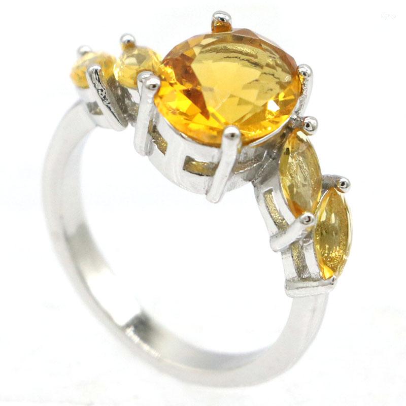 

Cluster Rings 925 SOLID STERLING SILVER Ring 4g Pretty Rich Blue Aquamarine Golden Citrine Green Peridot For Females Engagement