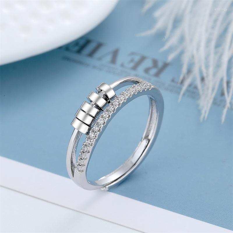

Cluster Rings KOFSAC Fashion 925 Silver For Women Shiny Zircon Rotatable Beads Double Layer Ring Jewelry Lady Hip-Hop Party Accessories
