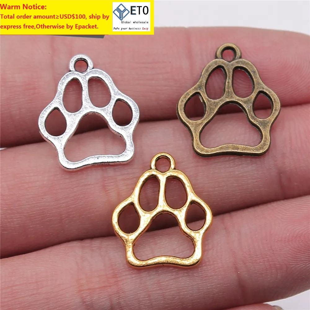 

3 Colors Antique Gold Silver Bronze Hollow Dog Paw Charms For Jewelry Making