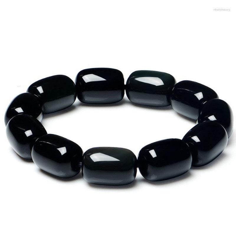 

Link Bracelets Jade Bracelet Natural Obsidian Bucket Bead Jewelry Fine