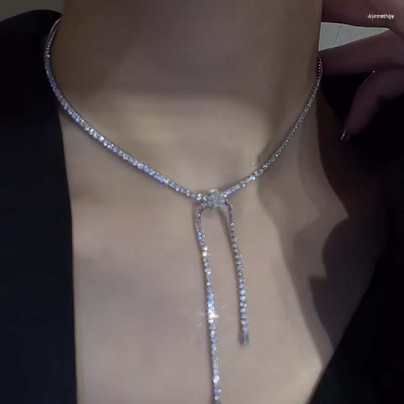 

Chains 2023 Fashion Silver Colour Zircon Wave Necklace For Women Collar Clavicle Chain Party Jewelry Nice Gift Wholesale