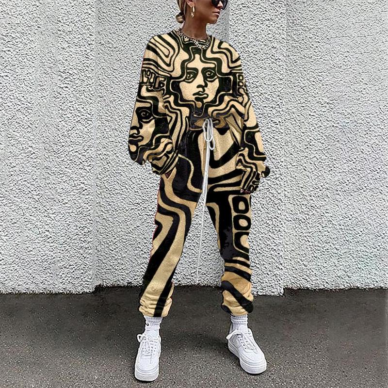 

Women's Two Piece Pants SOJINM Women Clothing 2 Set Suit Outfits Abstract Printed Casual Sport Streetwear Autumn Tracksuit Sweatpants 6XL, Gd00426a03