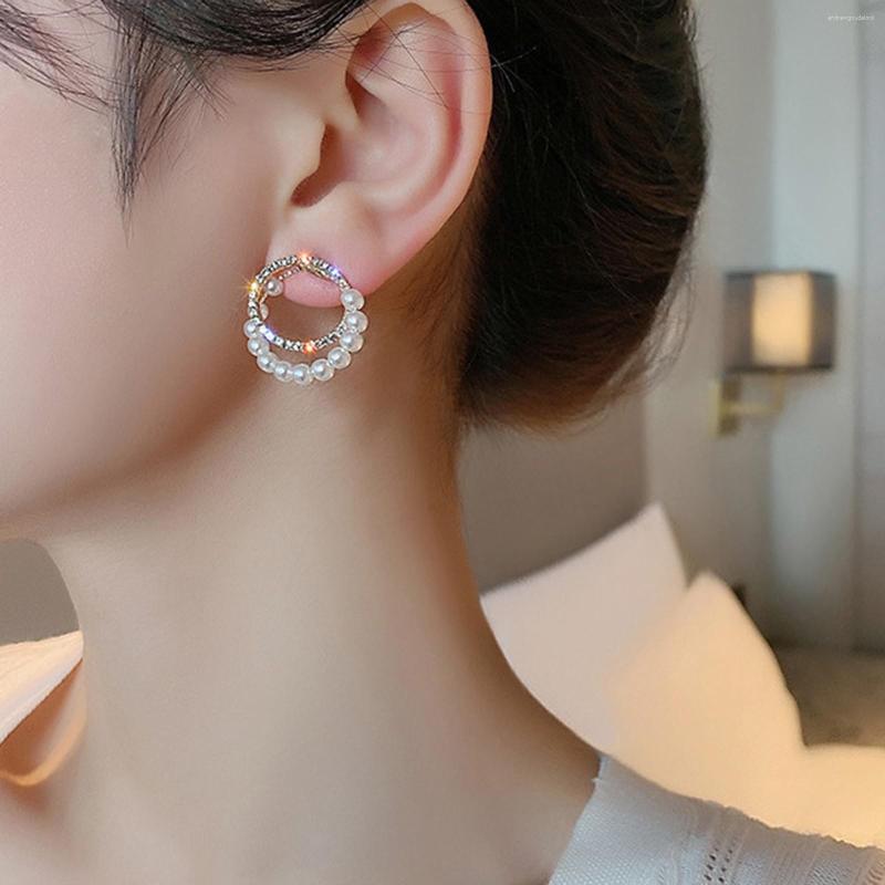 

Stud Earrings Fashion Sweet Sophisticated Elegant Super Sparkling Pearl Rhinestone Double Hoop Women's High Jewelry Party Gifts