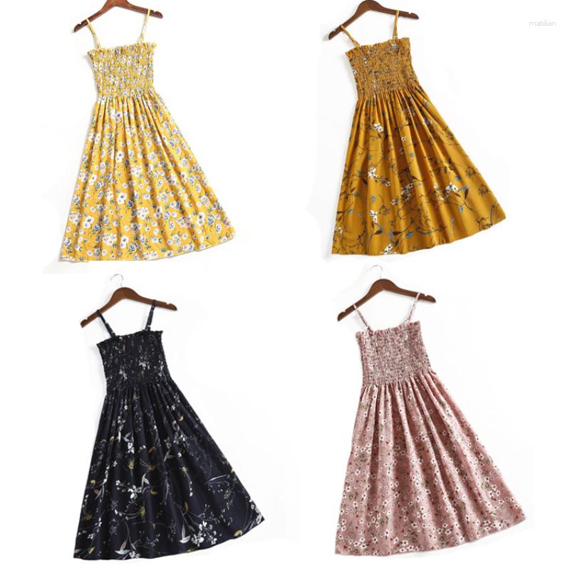 

Casual Dresses 2023 Summer Sexy O Neck Spaghetti Straps Printed Sleeveless Dress Female Fashion Party Elegant Beach Loose Sling
