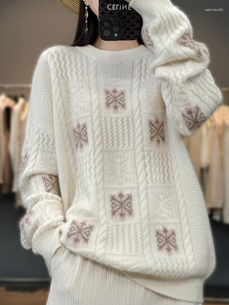 

Women's Sweaters Autumn Winter Cashmere Wool Sweater Women's Crew Neck Pullover Loose Versatile Soft Thickened Knit Undercoat Top Female, White