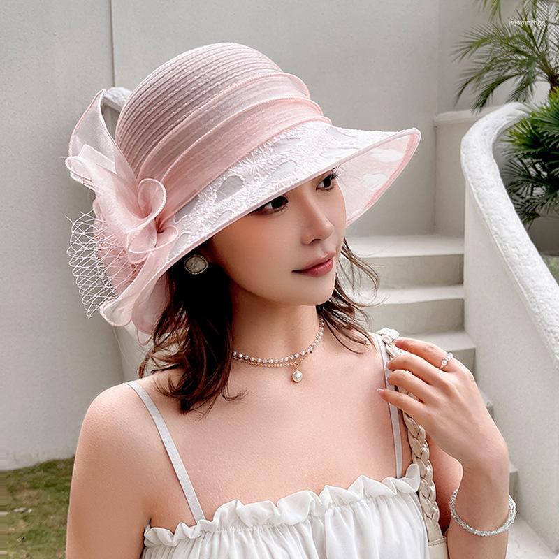 

Wide Brim Hats Fashion Ladies Fascinators Millinery Hat Elegant Bow Bucket Fedora Women Summer Foldable Sun Cap Gift, White