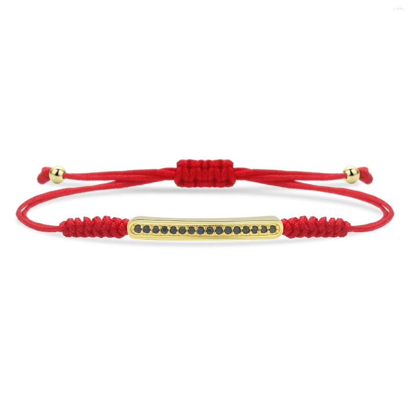 

Charm Bracelets Black Cubic Zirconia Crystal Bar Bracelet Women 2023 Fashion CZ Stones Chic Handmade Red Cord Macrame Jewelry Gift