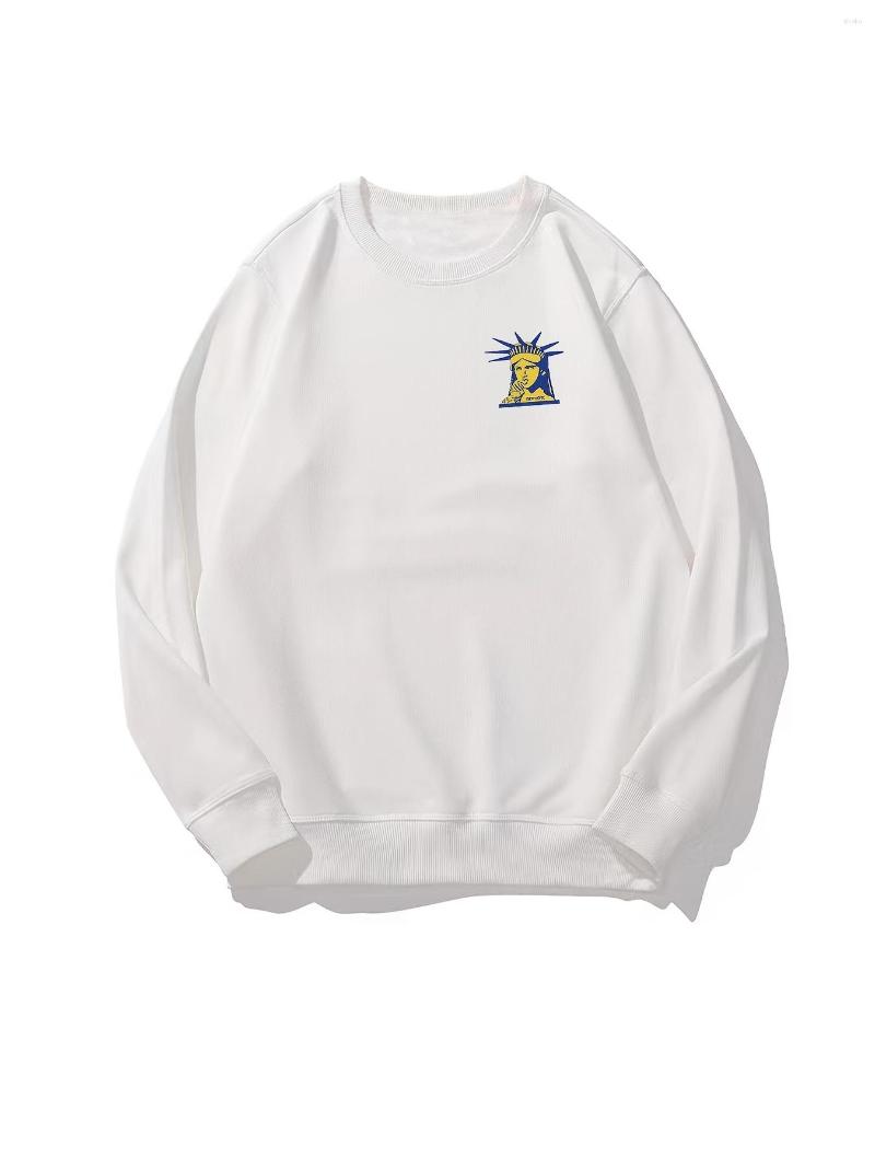 

Men's T Shirts Sweatshirt Heavyweight Crew Neck Pullover Winter Casual With Small Funny Statue Of Liberty Graphic, White