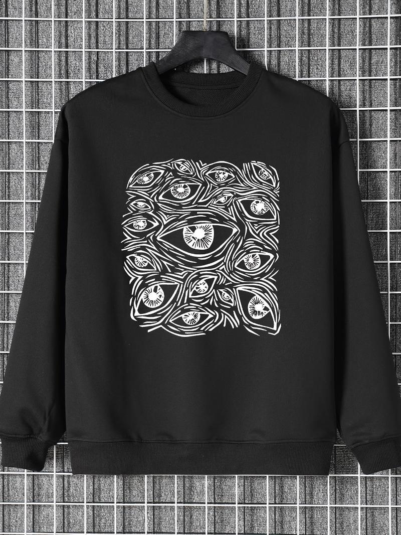 

Men's T Shirts Regular Fit Casual Crew Neck Pullover Sweatshirts Abstract Eyes Print Graphic, Dark grey