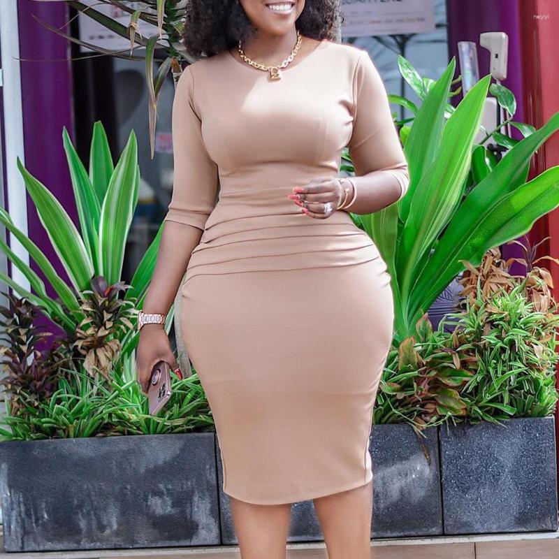 

Ethnic Clothing Summer Autumn Africa 3/4 Sleeve Dress African Dresses For Women Sexy O-Neck Perspective Slim Office Lady Party