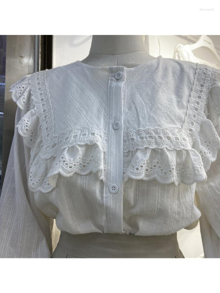 

Women's Blouses Lamtrip Unique Sweet Ruffles O-Neck Long Sleeve Shirt Blouse Mori Girl 2023, White