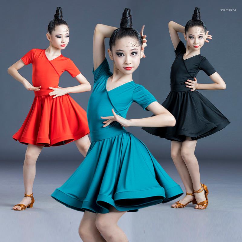 

Stage Wear Kids Child Girls Latin Dance Dress Clothes Competition Ballroom Salsa Tango Dresses Performance Practice Clothing, Long sleeve