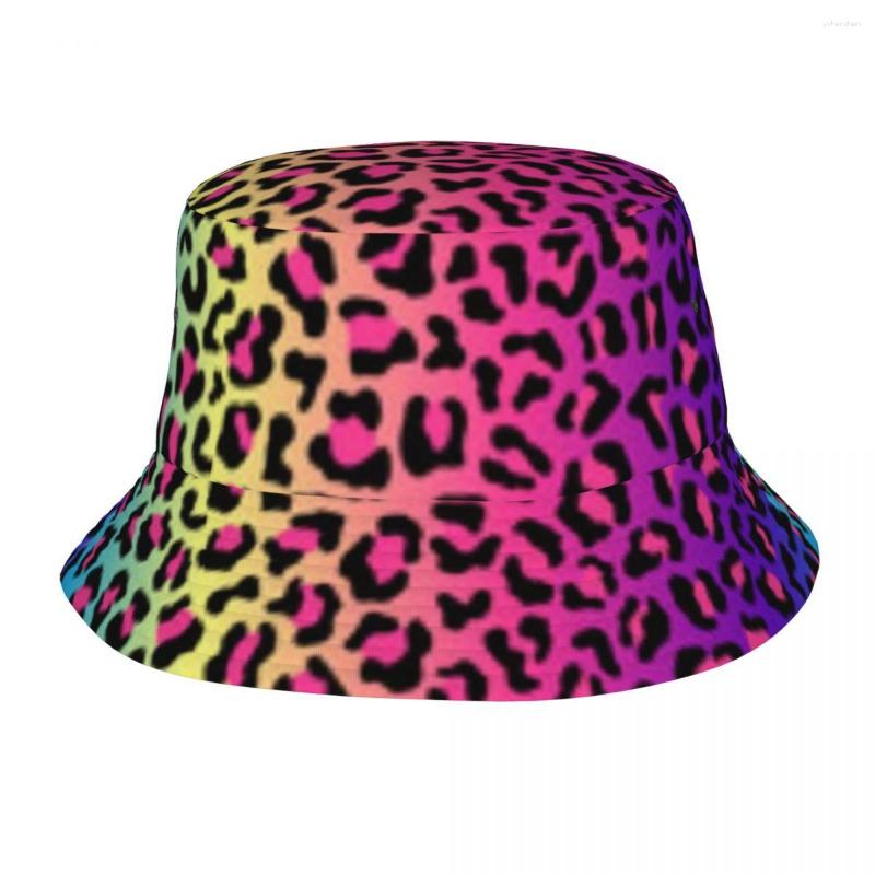 

Berets Rainbow Animal Leopard Bucket Hat Men Women Unisex Trendy Spots African Fur Summer Fisherman's