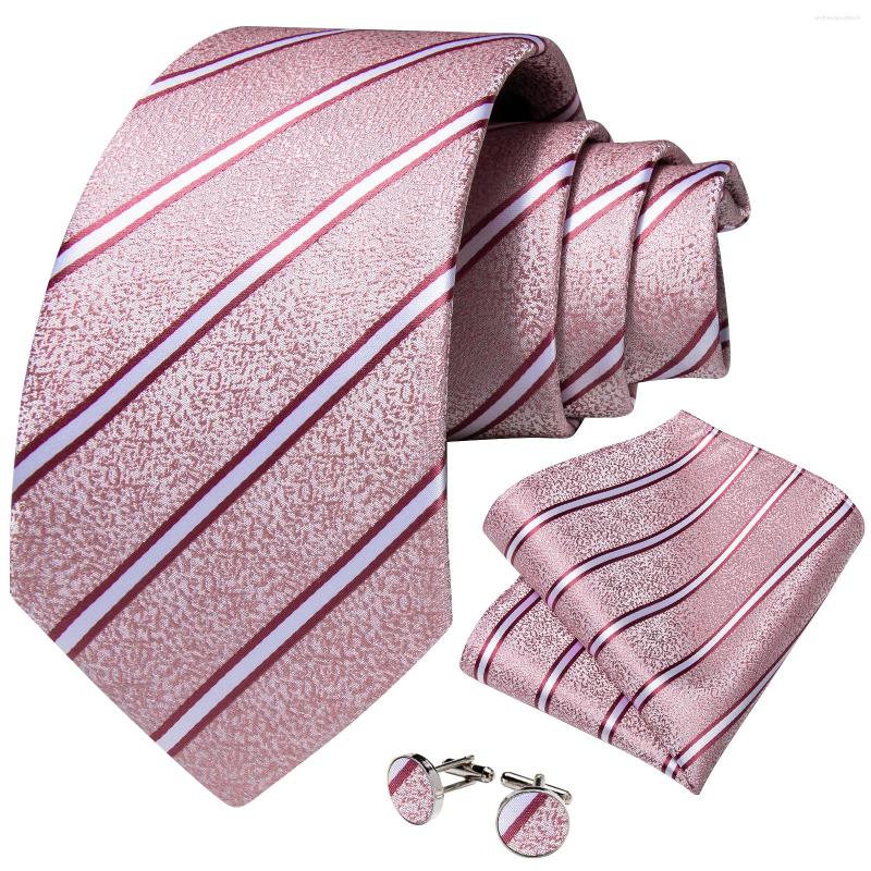 

Bow Ties Fashion Striped Silk For Men Pink Business Wedding Accessories Party Necktie Pocket Square Cufflinks Gift Wholesale DiBanGu