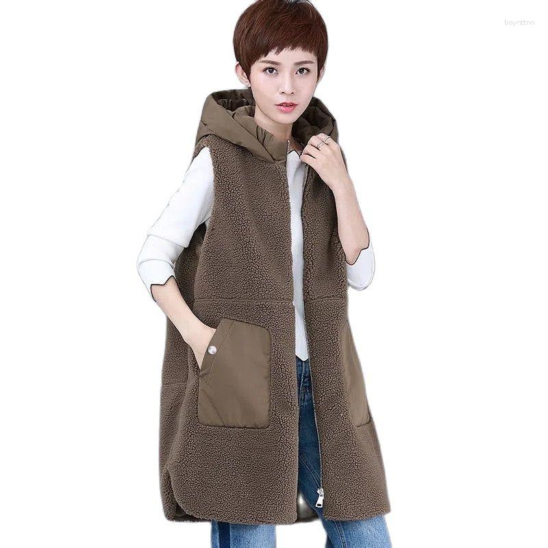 

Women's Vests Lambswool Vest Women Waistcoat Jacket Medium-Length Add Cotton Thickened Warm Casual Hooded Autumn Winter Coat Female, Black