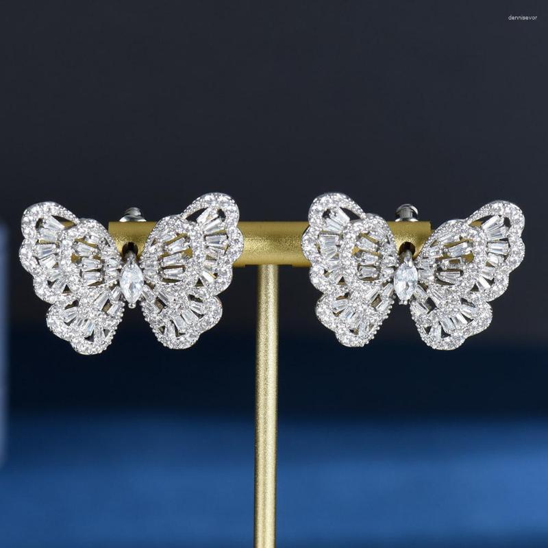 

Stud Earrings HIBRIDE Multicolor Flying Butterfly Full Mirco Paved Zirconia Women Bridal Dress Wedding Fashion Jewelry E-1080