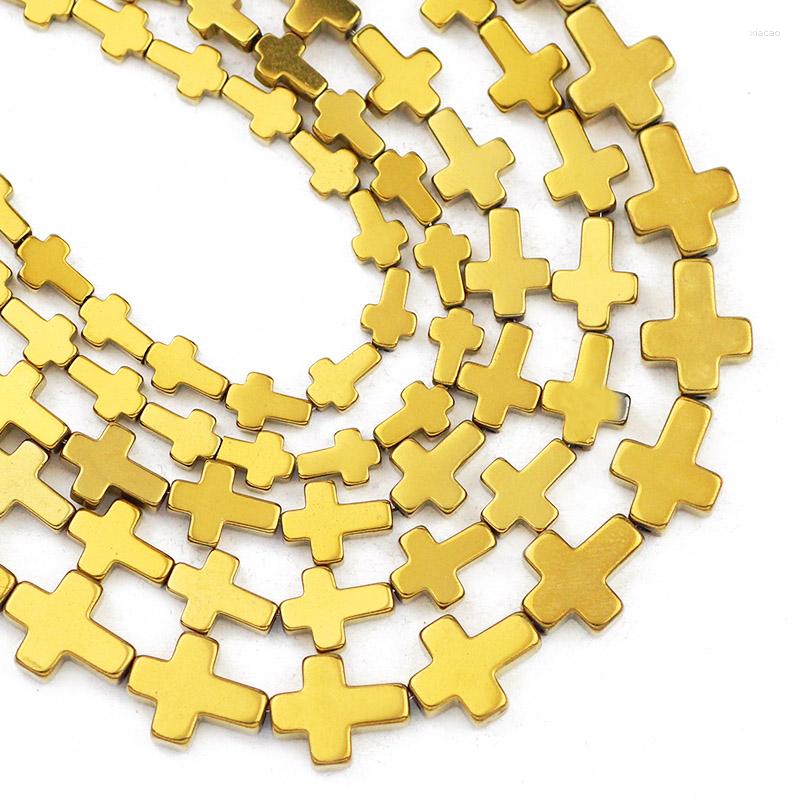 

Beads Natural Stone Cross Jesus Shape Gold Hematite 4x6/6x8/8x10MM Spacer Loose For Jewelry Making Diy Bracelets Necklace