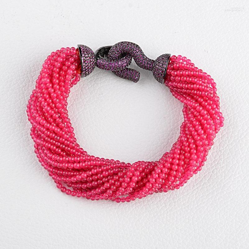 

Strand Women's 8.5" 20 Strands 2mm Fuchsia Bracelet Cz Pave Clasp