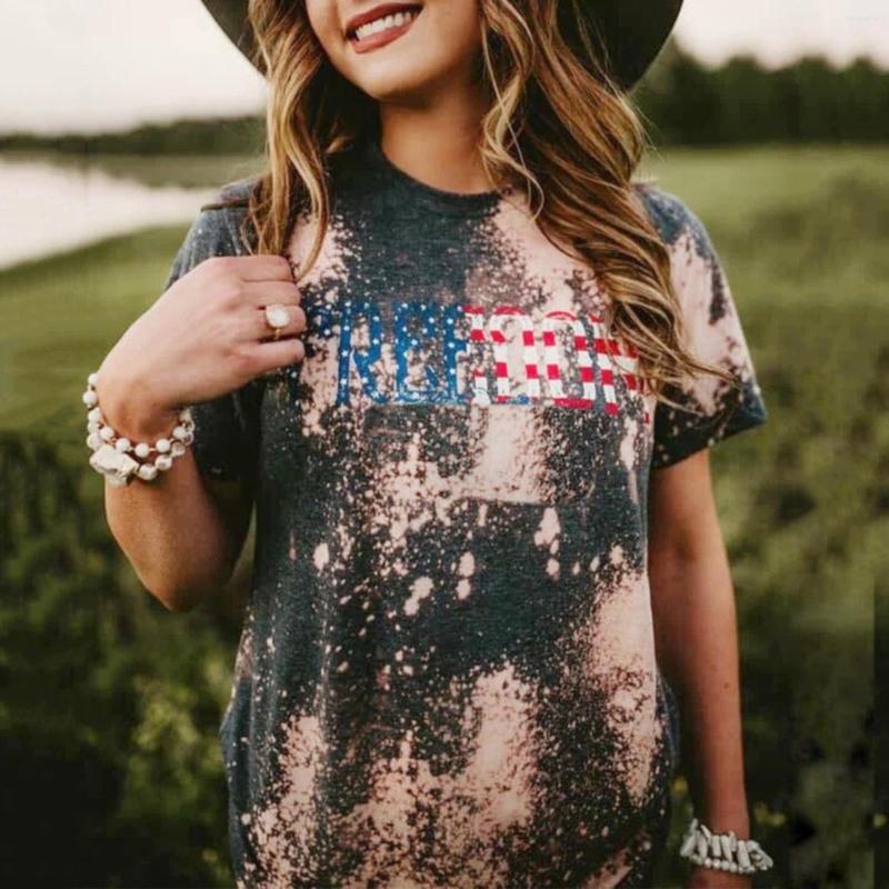 

Women' T Shirts Summer Independence Day Flag Print Short Sleeve Shirt Casual Fashion Pullover Round Neck