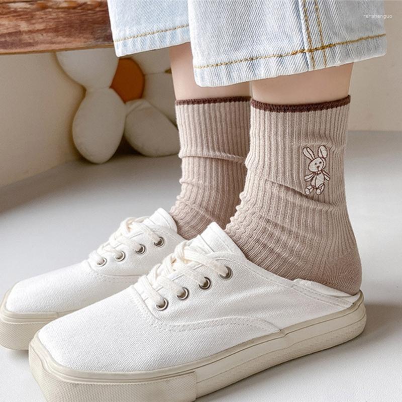 

Women Socks Womens Cotton Crew Thin Embroidered Comfort Soft Breathable Dress Above Ankle For Casual, Beige