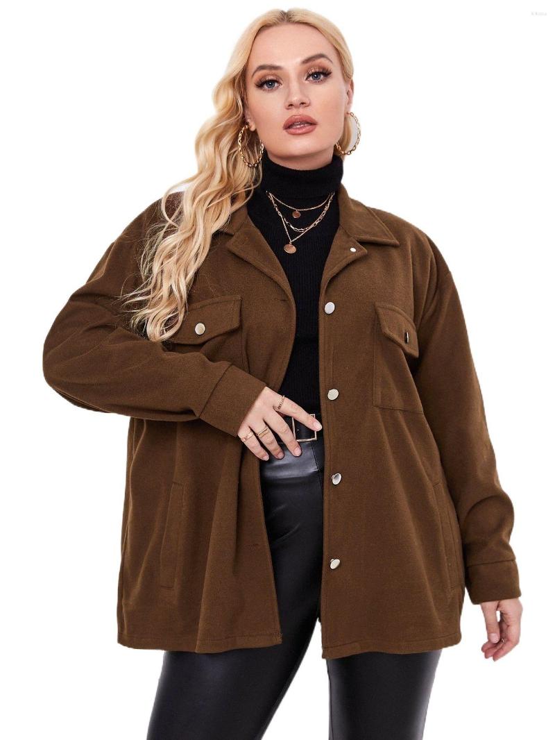 

Outerwear Plus Flap Pocket Overcoat X5Jo#, Coffee brown