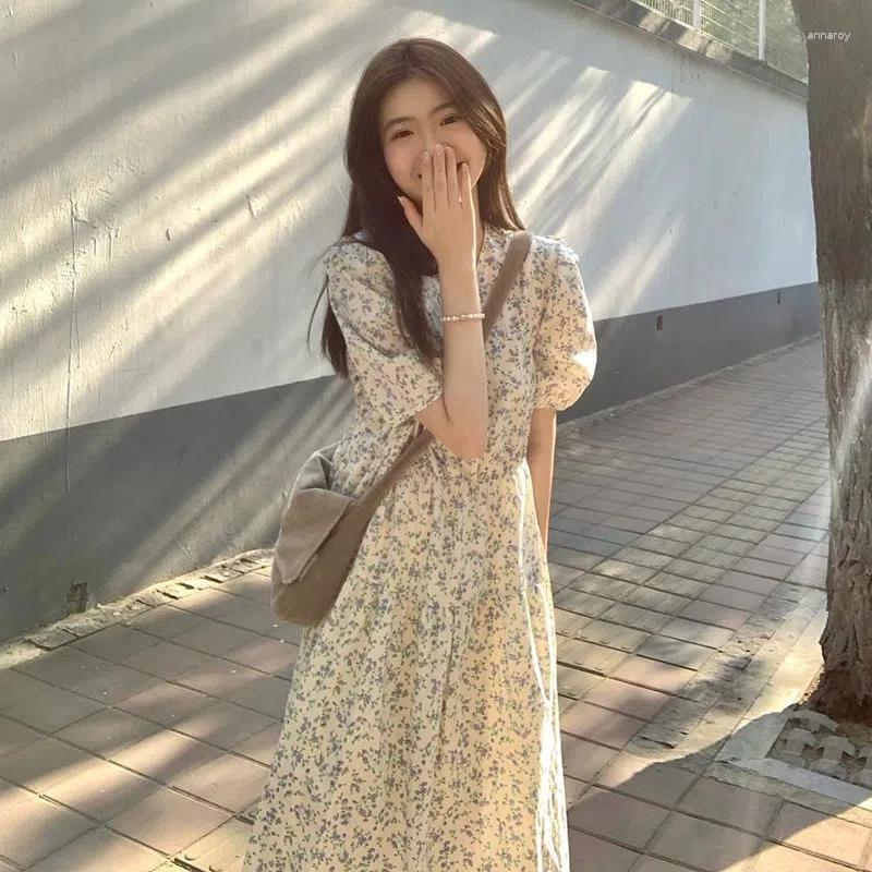 

Casual Dresses Weet Fragrant Flower Dress 2023 Summer Round Neck Bubble Short Sleeve Waist Wrap Shows Thin Temperament Skirt Womens, Decor