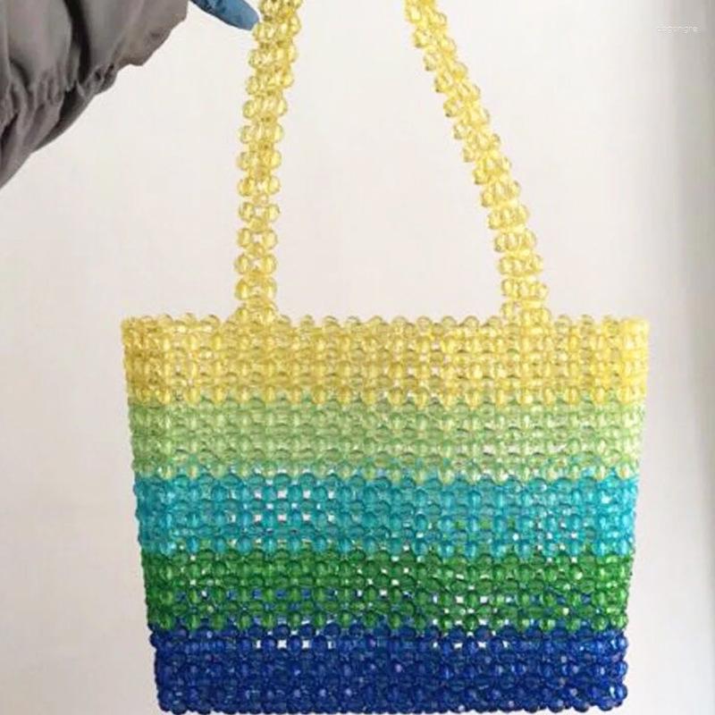 

Evening Bags 2023 Summer Colorful Stripe Beaded Bag Fashion INS Simple Women's Shoulder Handwoven Acrylic Custom Ladies Handbag, Picture color