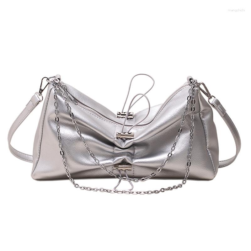

Evening Bags Vintage PU Leather Sliver Shoulder Underarm For Women Y2K Female's Purses Handbags Ladies Party Chain Crossbody Bag, White