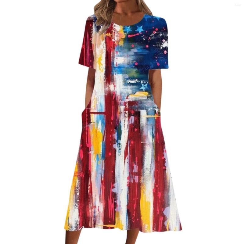 

Casual Dresses Women' Summer Print Round Neck Short Sleeve Dress Bohemian With Beach T Shirt For Women