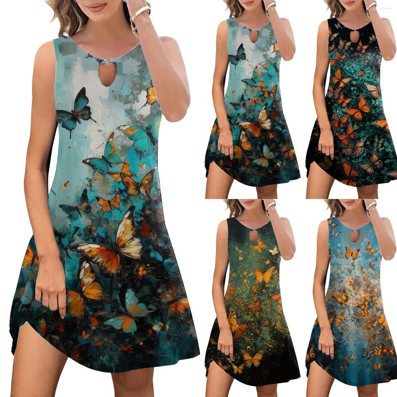 

Casual Dresses Women' Summer Dress 2023 Fashion Bohemian Print Cover Up Round Neck Sleeveless Tank Top, Blue