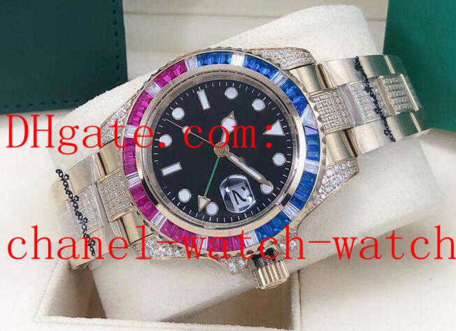

Top Quality GMT 18K Yellow Gold Mechanical Automatic Men's Watch 116659 116610 Black Dial 40mm Diamond Mens WristWatches, Customize