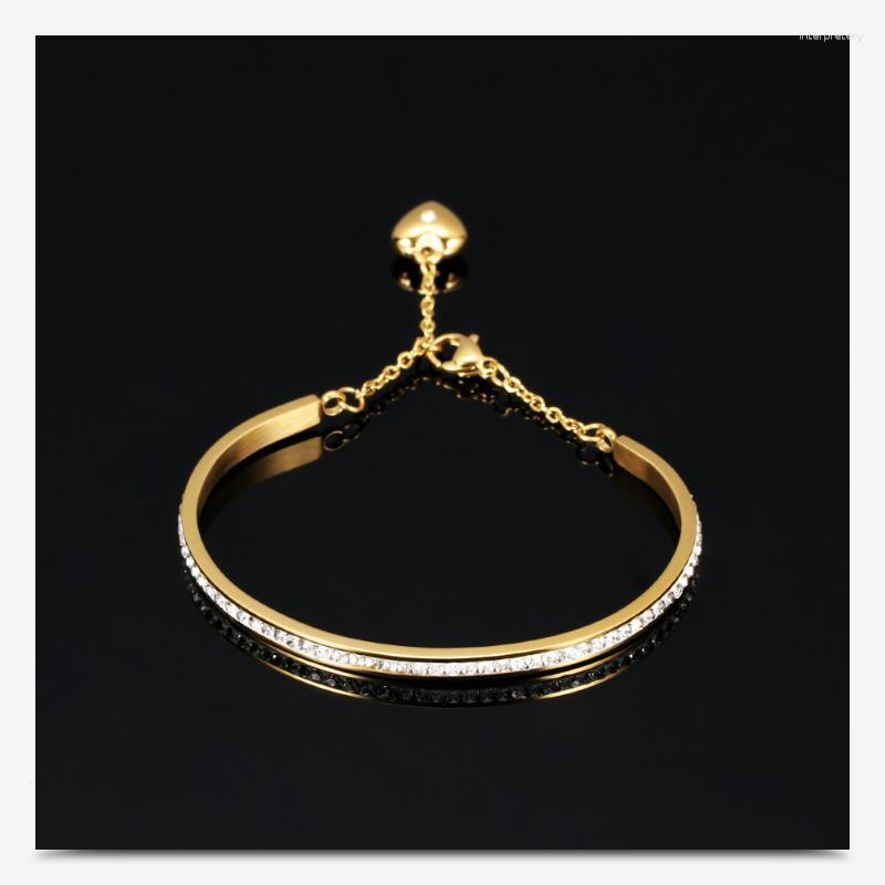 

Bangle Lady's Single-Row Zircon Gold-Plated Titanium Bracelet With Adjustable European And American Style Openings Bridal Melv22