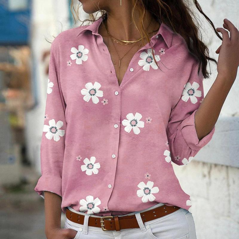 

Women' Blouses Women Lapel Neck Fashion Soft Top Shirts Casual Animal Print Long Sleeve Elegant Loose Kindergarten For, Pink
