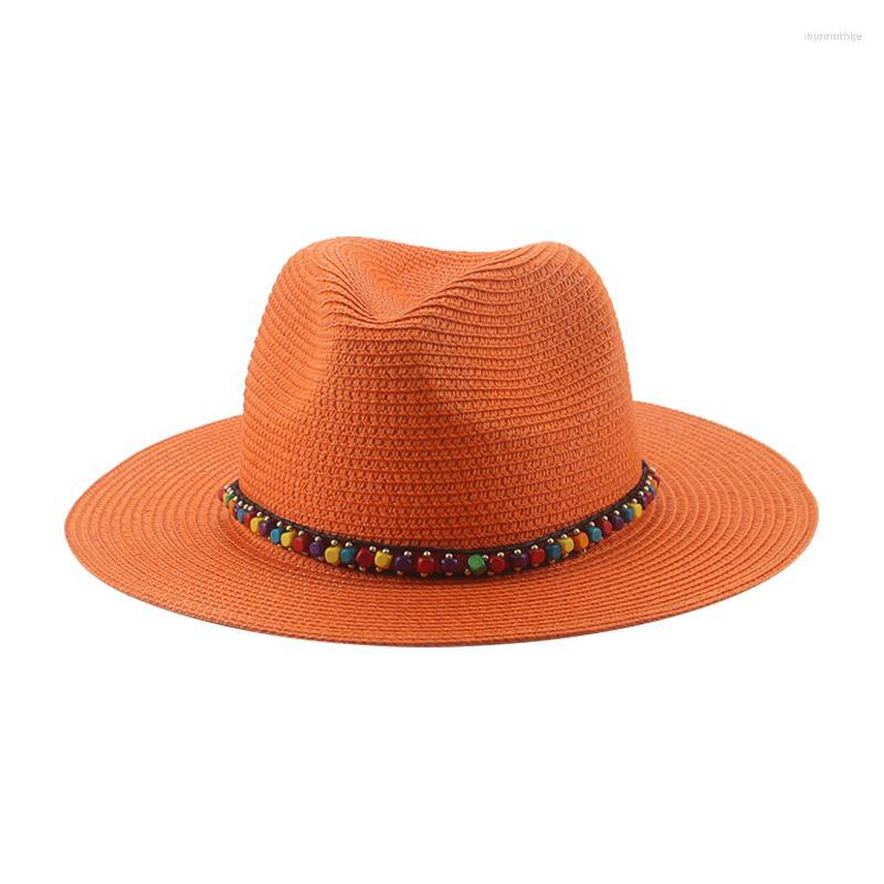 

Berets Hats For Women Summer Straw Sun Hat Man Caps Solid Chain Beach Women's Panama Outdoor Protection Sombreros Gorras, Red