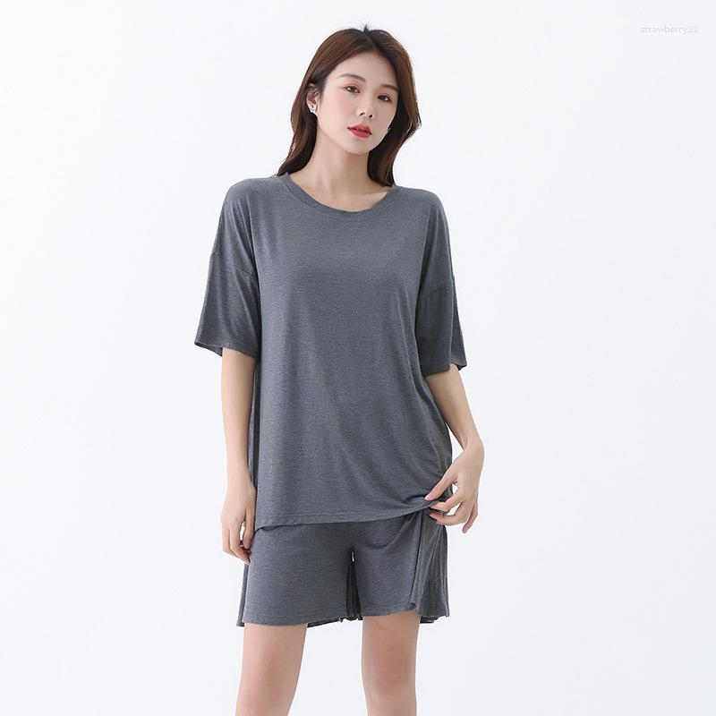 

Women's Sleepwear 2023 Summer Modal Pajamas Women's Loose Home Short Sleeve Shorts Casual Suit Lady Female Nightwear Lounge, 2169shrimp powder