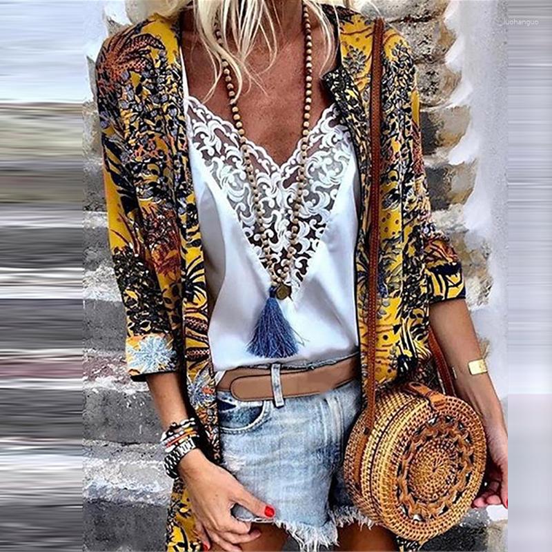 

Women's Blouses Bohemian National Wind Jacket Cardigan Windbreaker Version 2023 Spring And Autumn Long-sleeved Ladies Shirt Women, Yellow