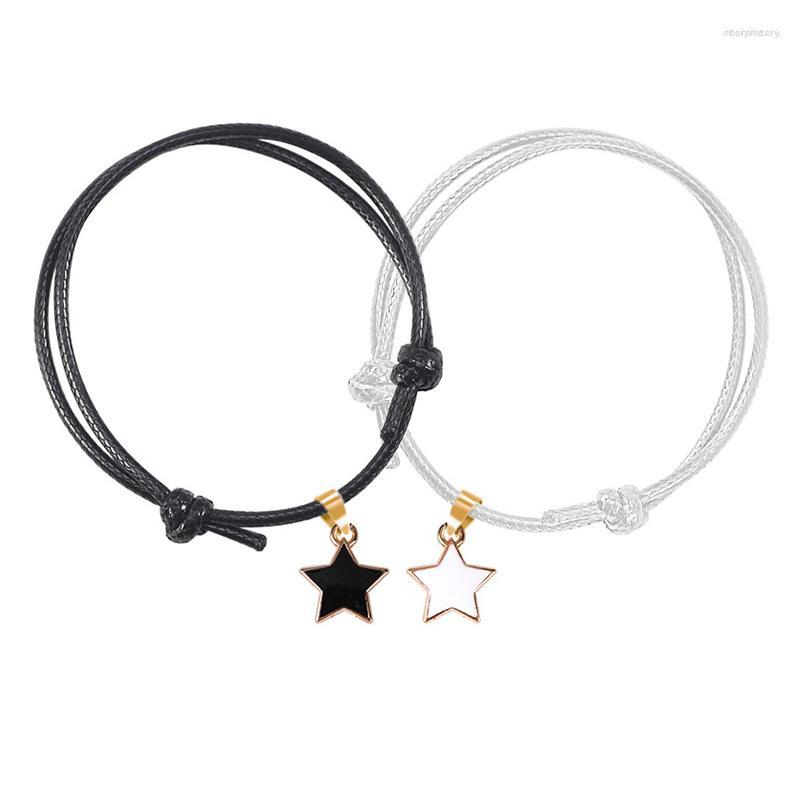

Link Bracelets Korean Style Black White Leather String Resin Star Bracelet Fashion Lovers Set Accessories Friend Jewelry Gift
