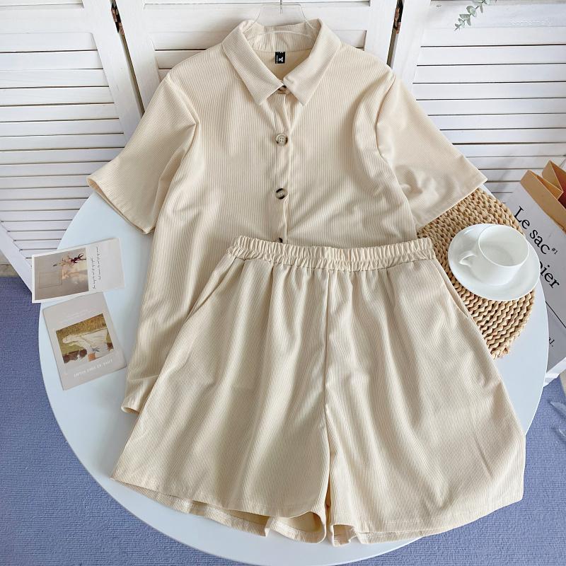 

Women's Tracksuits Summer Fashion Solid Color Suit Femininity Single-breasted Short-sleeved Shirt Suspenders High-waisted Wide-leg Shorts, Orange red